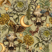 Mystical Green Skull and Botanical Fantasy Wallpaper design