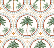 Cream and Green Mediterranean Palm Tree Wallpaper design