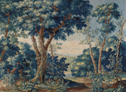 Vintage Blue and Green Forest Landscape Wall Mural design