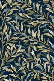 Navy Leaves Wallpaper Golden Look  Removable Floral Wall Mural design