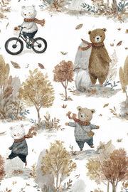 Whimsical Forest Wallpaper Bicycle Bear Decorative Mural design