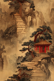 Oriental Pavilion Wallpaper Landscape Removable Traditional Wall Decor design