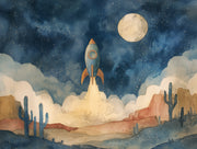 Starry Night Wallpaper Rocket Desert Wall Mural design