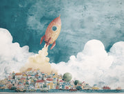 Rocket Wallpaper Town Removable Clouds Wall Mural design
