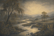 Wooden Bridge Wallpaper Misty Valley Sepia Tones Wall Mural design