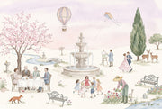 Hot Air Balloon Wallpaper Park Scene Cherry Blossom Wall Mural design