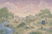 Pastoral Landscape Wallpaper Stargazing Removable Crescent Moon Wall Decor design
