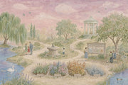 Pastoral Landscape Wallpaper Garden Park Watercolor Illustration Wall Mural design