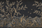 Night Landscape Wallpaper Blossom Branches Removable Gold Accents Wall Decor design