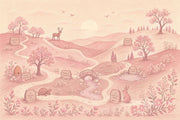 Storybook Landscape Wallpaper Rolling Hills Removable Pastel Pink Wall Decor design