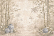 Bamboo Grove Wallpaper Tropical Palms Blue And White Porcelain Removable Wall Decor design