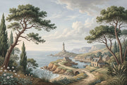 Coastal Landscape Wallpaper Seaside Village Lighthouse Removable Wall Decor design