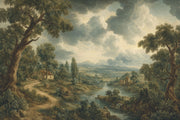 Muted Green Wallpaper Pastoral Landscape Removable Countryside Wall Decor design