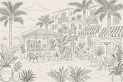 Mediterranean Coastal Terrace Wallpaper Seaside Resort Removable Palm Trees Wall Decor design
