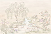 Pastel Landscape Wallpaper Willow Tree Winding River Wall Mural design
