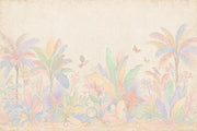 Tropical Botanical Wallpaper Pastel Palm Trees Removable Birds And Butterflies Wall Decor design