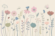 Floral Meadow Wallpaper Pastel Whimsical Removable Wall Decor design
