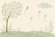 Watercolor Landscape Wallpaper Tree Illustration Leaf Kites Removable Wall Decor design