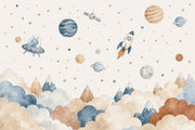 Space Wallpaper Watercolor Planets Removable Wall Decor design