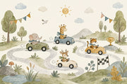 Kids Wallpaper Wallpaper Watercolor Removable Animal Race Cars Wall Decor design