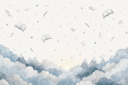 Floating Books Wallpaper Watercolor Sky Removable Whimsical Nursery Wall Decor design