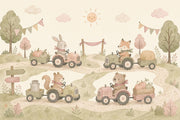 Pastel Farm Wallpaper Watercolor Cute Animals Wall Mural design