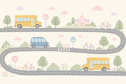 Kids Transportation Wallpaper School Bus Removable Winding Road Wall Decor design