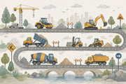 Construction Vehicles Wallpaper Roadwork Winding Road Wall Mural design