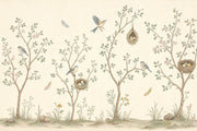 Bird And Nest Wallpaper Botanical Branches Soft Watercolor Removable Wall Decor design