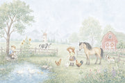 Pastoral Farm Wallpaper Watercolor Barn Wall Mural design