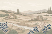 Mediterranean Countryside Wallpaper Rolling Hills Soft Vintage Mural Wall Mural design