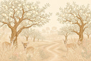 Pastoral Landscape Wallpaper Orchard Trees Fawns Removable Wall Decor design