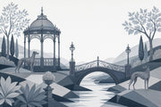 Ornate Gazebo Wallpaper Arched Bridge Greyhound Dogs Wall Mural design