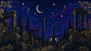 Night Sky Wallpaper Gold Stars Ancient Ruins Removable Wall Decor design