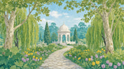 Garden Landscape Wallpaper Watercolor Mural White Domed Gazebo Removable Wall Decor design