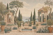 Mediterranean Garden Wallpaper Classical Architecture Cypress Trees Wall Mural design
