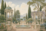 Classical Garden Wallpaper Lake And Mountains Stone Terrace Removable Wall Decor design