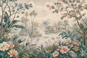 Tropical Landscape Wallpaper Floral Mural Cranes Removable Wall Decor design