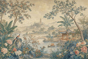Chinoiserie Wallpaper Pagoda Asian Landscape Wall Mural design