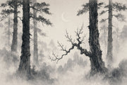 Misty Forest Wallpaper Cloudy Sky Wall Mural design