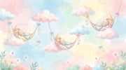 Nursery Wallpaper Pastel Sleeping Bunny Removable Wall Decor design