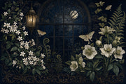 Night Garden Wallpaper Arched Window Lantern Removable Wall Decor design
