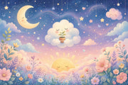Muted Green Wallpaper Pastel Sky Moon And Stars Removable Wall Decor design