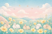 Sleeping Rabbits Wallpaper Pastel Landscape Watercolor Removable Wall Decor design