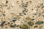Lotus Pond Wallpaper Water Lilies Removable Stepping Stones Wall Decor design