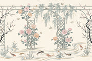 Chinoiserie Wallpaper Floral Garden Removable Trellis Lattice Wall Decor design
