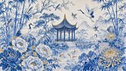 Chinoiserie Wallpaper Blue And White Removable Chinese Garden Pavilion Wall Decor design