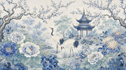 Chinoiserie Wallpaper Blue And White Cranes Removable Wall Decor design