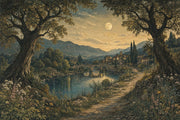 Landscape Mural Wallpaper Moonlit Countryside River And Stone Bridge Wall Mural design