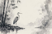 Ink Wash Wallpaper Bamboo Heron Removable Wall Decor design